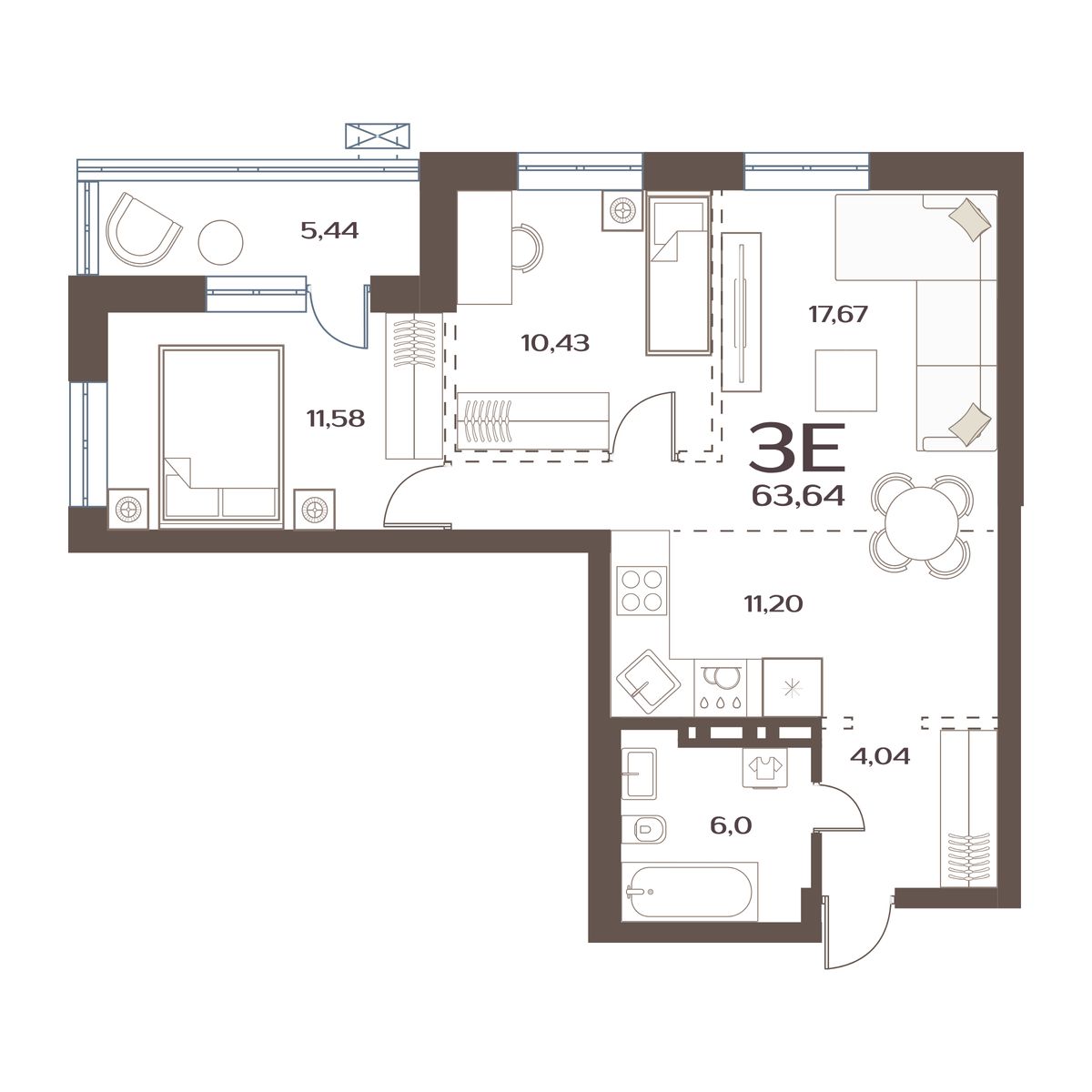 ЖК Меридианы Улисса, 2-комн кв 62,07 м2, за 8 538 000 ₽, 11 этаж